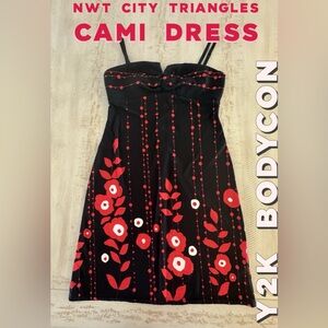 City Triangles NWT Bodycon Dress black red floral cami